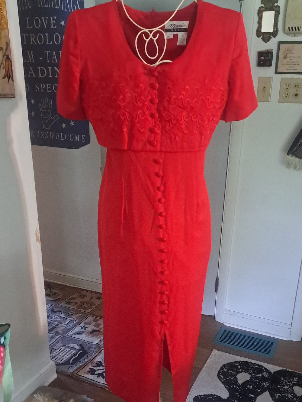 Vintage Marnie WeatvRed Embroidered Button-Front Midi Dress Sz 10